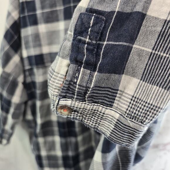 Anthropologie Shirt Womens Small Navy Button Flannel Oversized Boxy Pilcro Plaid - Picture 9 of 13